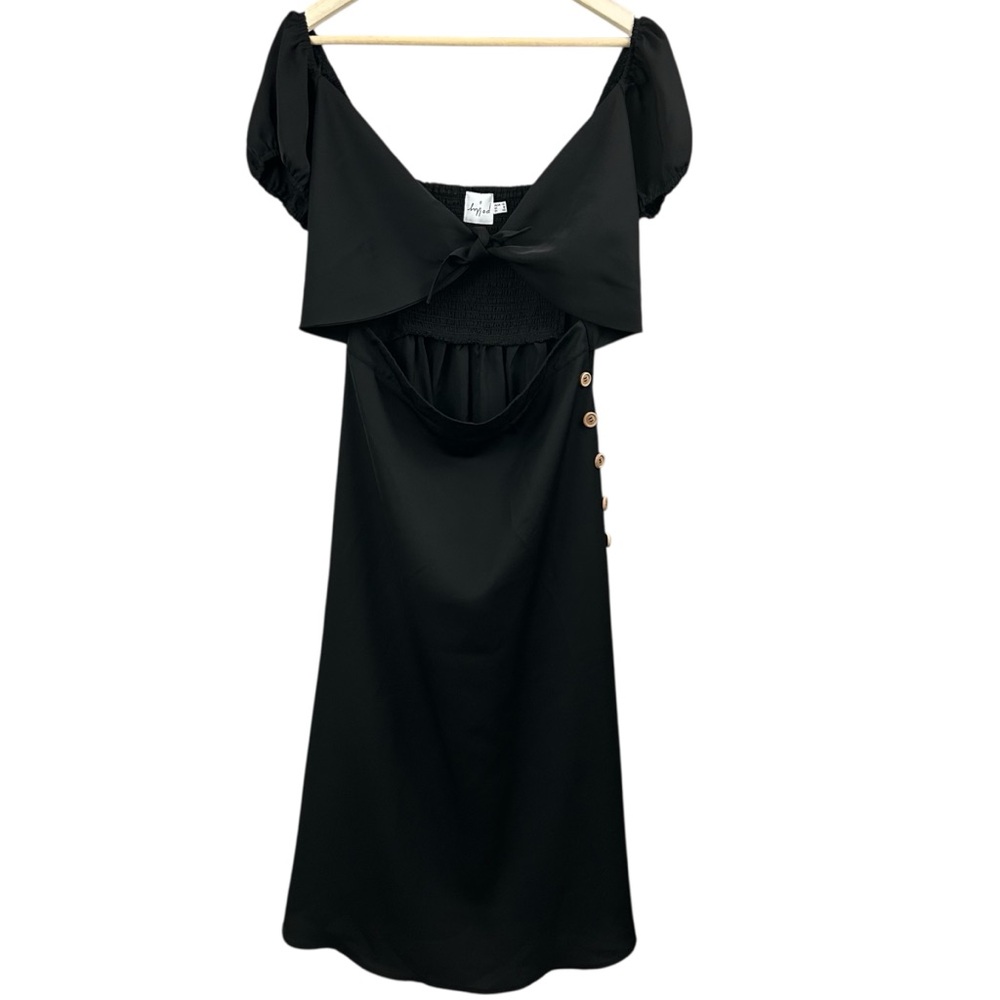 Polly Tie Front Button Detail Black Dress Size 8